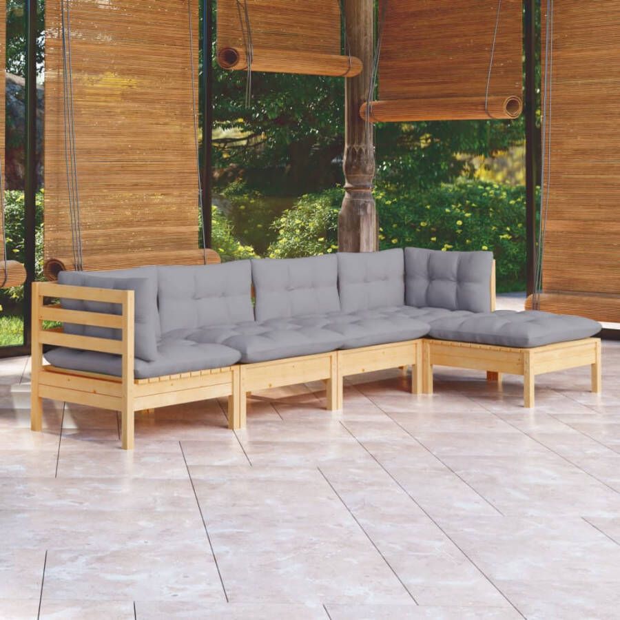 VidaXL 5-delige Loungeset met grijze kussens grenenhout - Foto 3