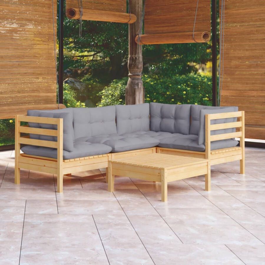 VidaXL 5-delige Loungeset met grijze kussens grenenhout - Foto 4