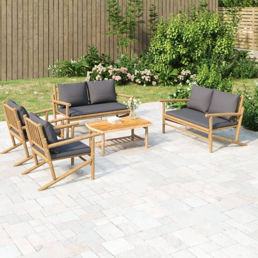 VIDAXL 5-delige Loungeset met kussens bamboe donkergrijs - Foto 3