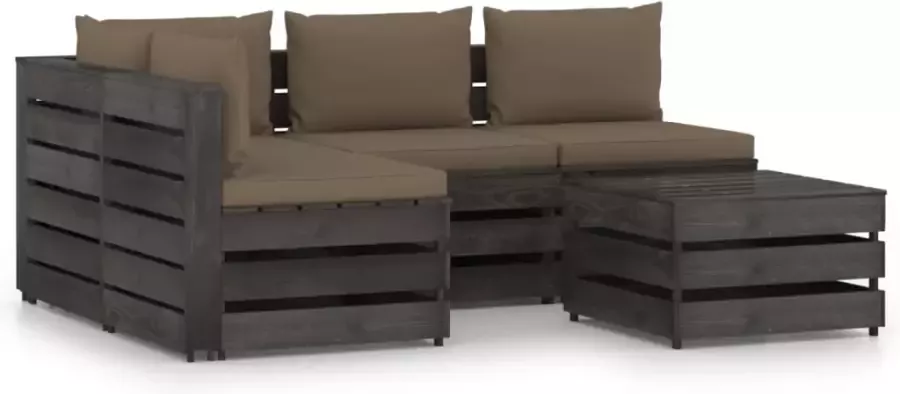 VIDAXL 5-delige Loungeset met kussens grijs geïmpregneerd hout - Foto 4