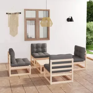 VIDAXL 5-delige Loungeset met kussens massief grenenhout