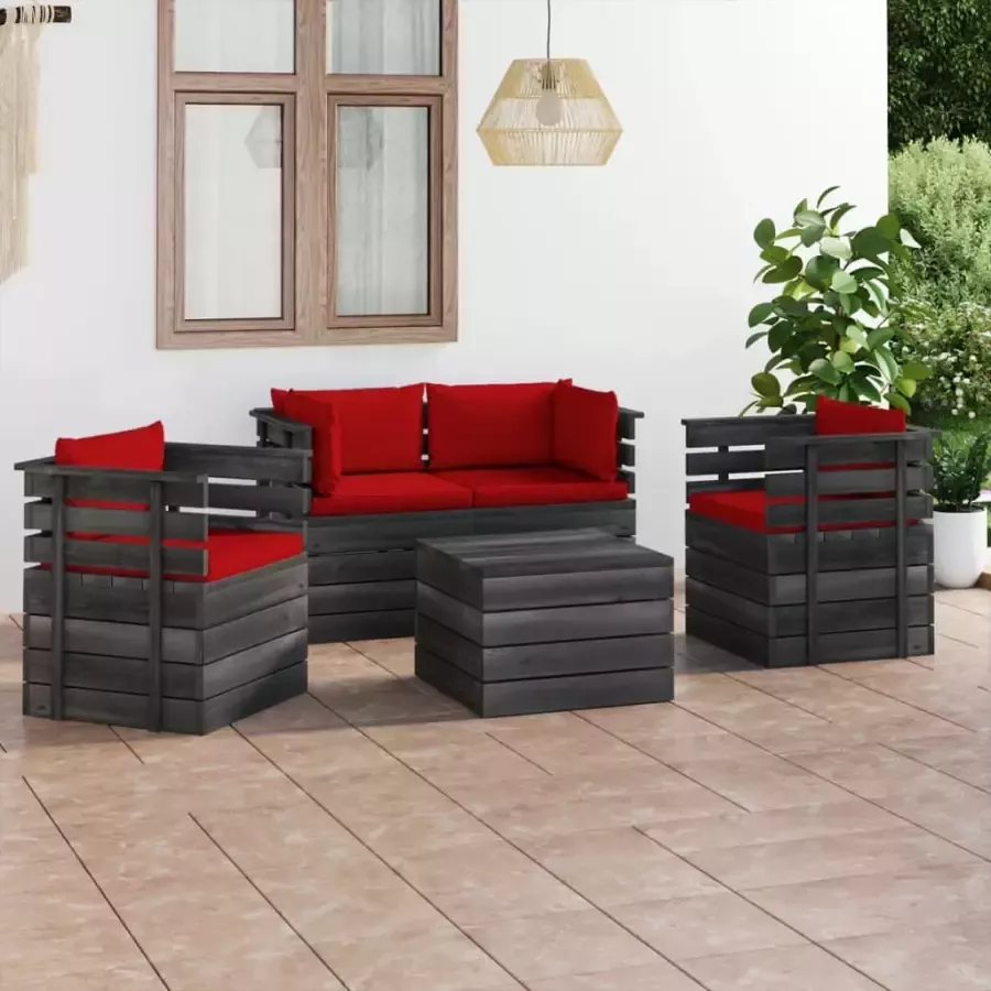 VIDAXL 5-delige Loungeset met kussens pallet massief grenenhout - Foto 4