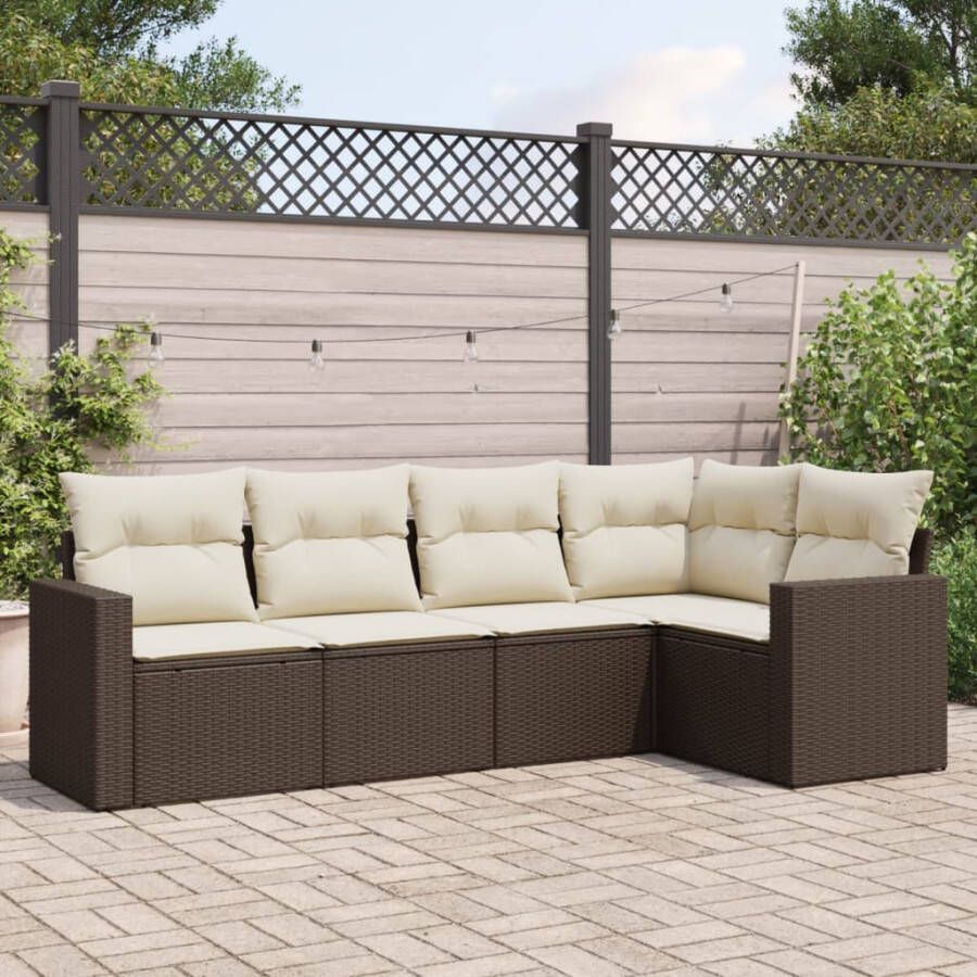 VIDAXL 5-delige Loungeset met kussens poly rattan bruin - Foto 3