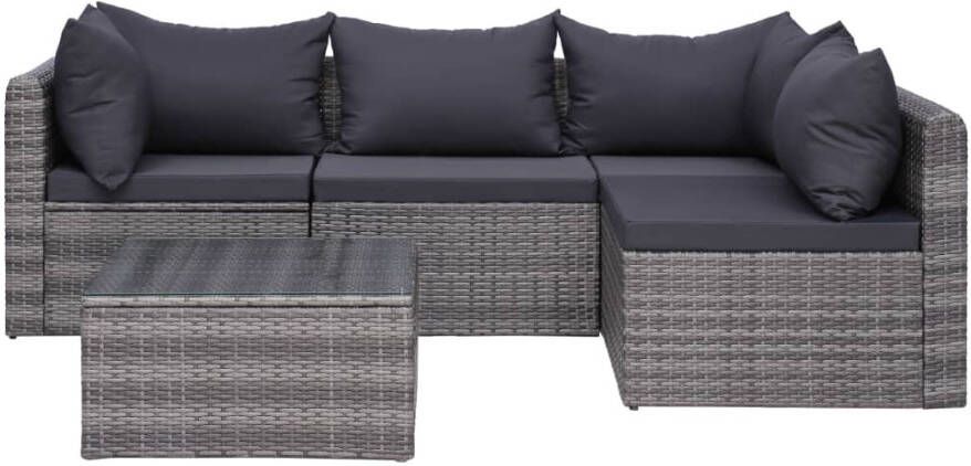 VIDAXL 5-delige Loungeset met kussens poly rattan grijs - Foto 4