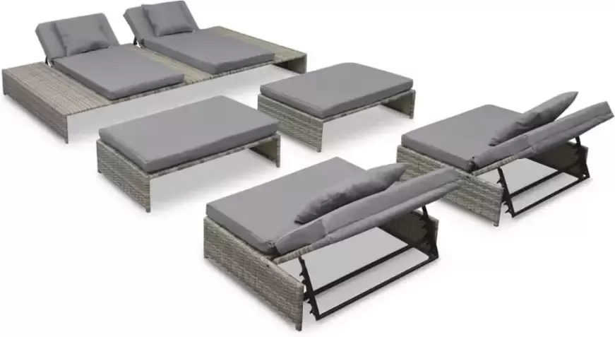 VIDAXL 5-delige Loungeset met kussens poly rattan grijs - Foto 4