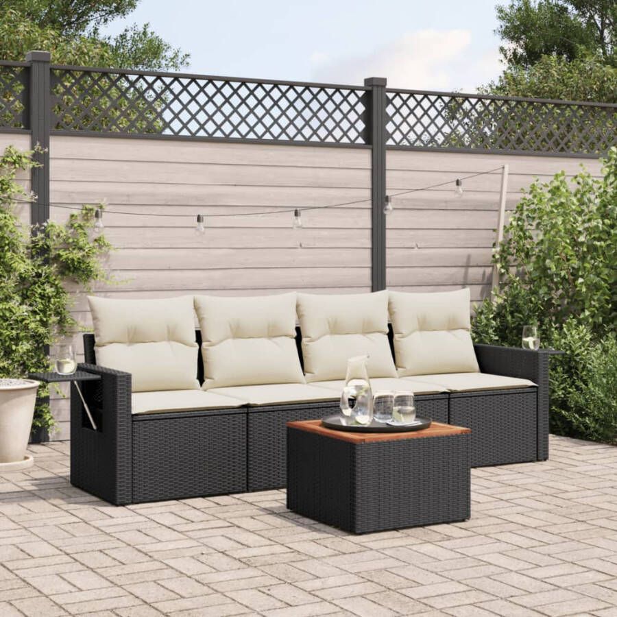 VIDAXL 5-delige Loungeset met kussens poly rattan zwart - Foto 3