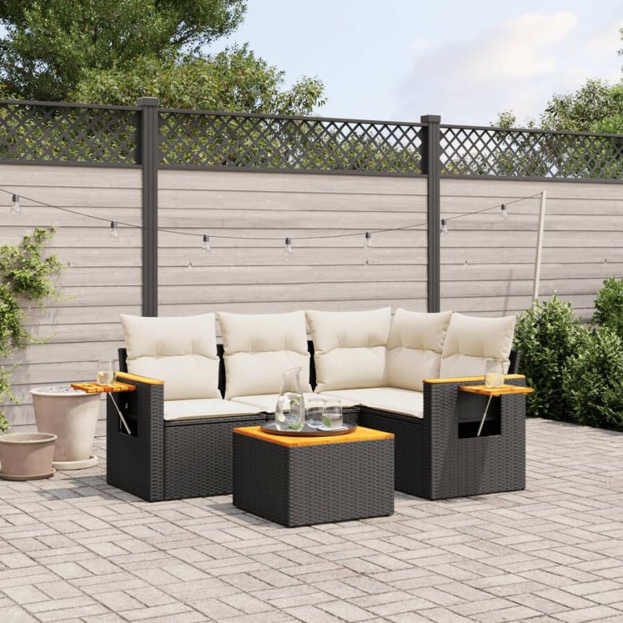 VIDAXL 5-delige Loungeset met kussens poly rattan zwart - Foto 3