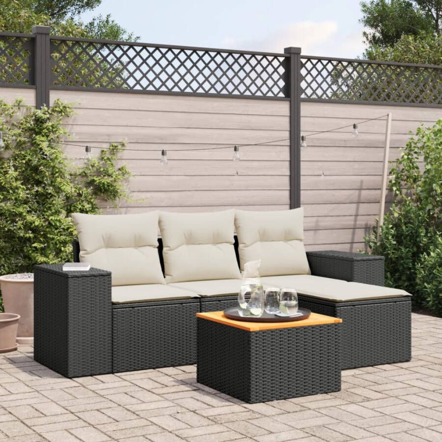 VIDAXL 5-delige Loungeset met kussens poly rattan zwart - Foto 3