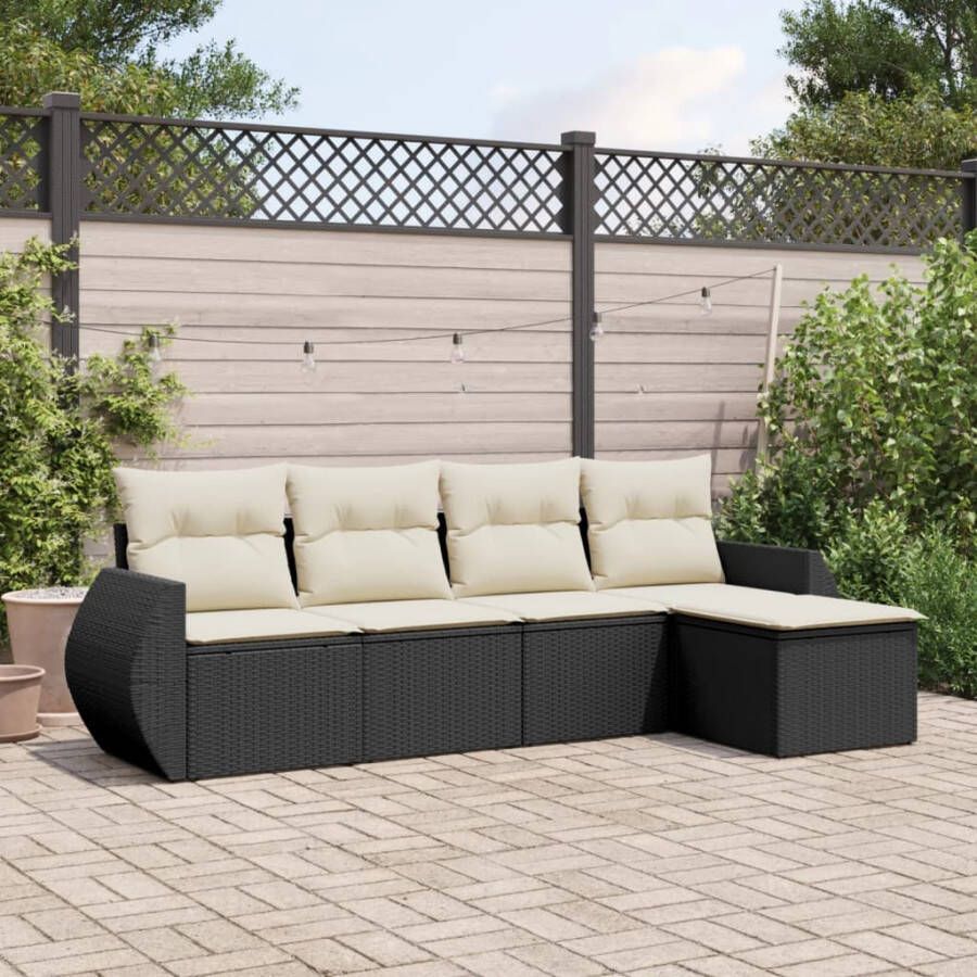 VIDAXL 5-delige Loungeset met kussens poly rattan zwart - Foto 3