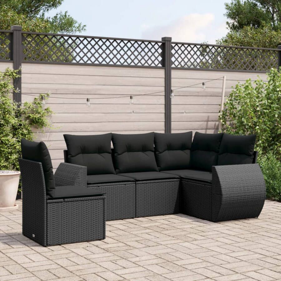 VIDAXL 5-delige Loungeset met kussens poly rattan zwart - Foto 3