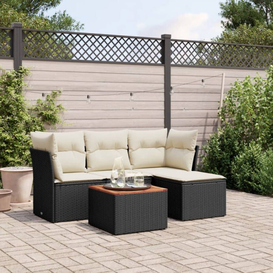 VIDAXL 5-delige Loungeset met kussens poly rattan zwart - Foto 4