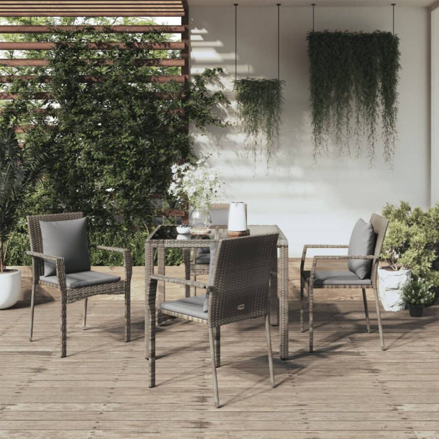 VIDAXL 5-delige Tuinset met kussens poly rattan grijs