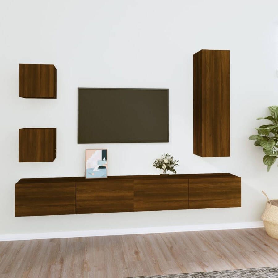 VidaXL 5-delige Tv-meubelset bewerkt hout bruineikenkleurig