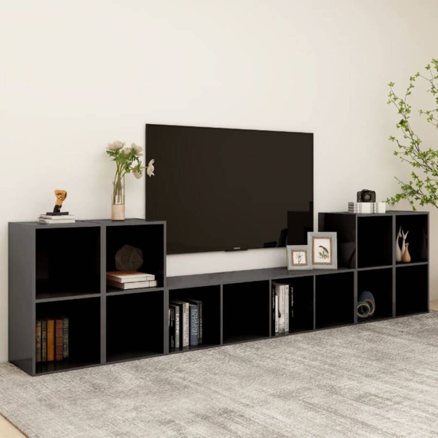 VIDAXL 5-delige Tv-meubelset bewerkt hout hoogglans grijs - Foto 3