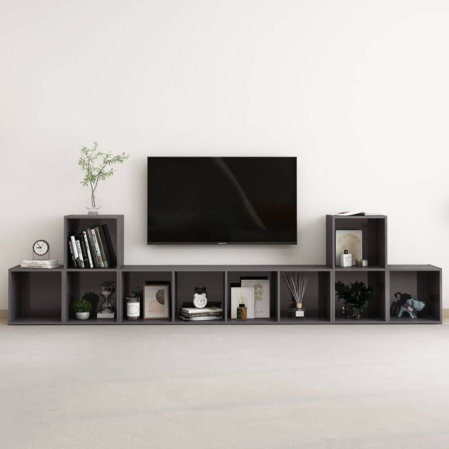 VIDAXL 5-delige Tv-meubelset bewerkt hout hoogglans grijs - Foto 3