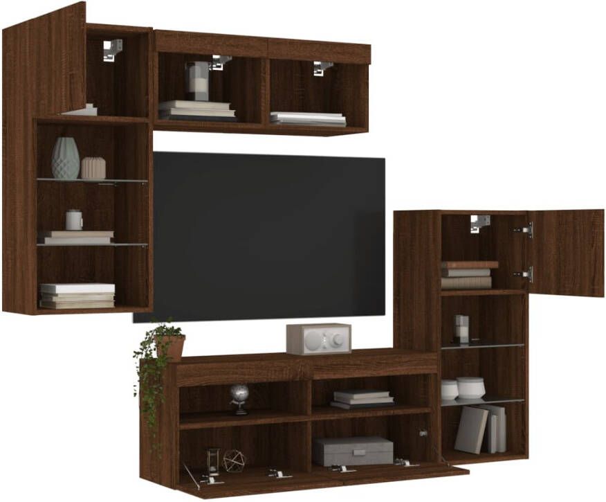 VidaXL -5-delige-Tv-wandmeubelset-met-LED-bewerkt-hout-bruineikenkleur - Foto 4