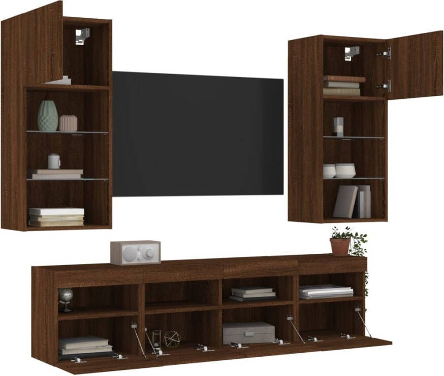 VidaXL -5-delige-Tv-wandmeubelset-met-LED-bewerkt-hout-bruineikenkleur - Foto 4