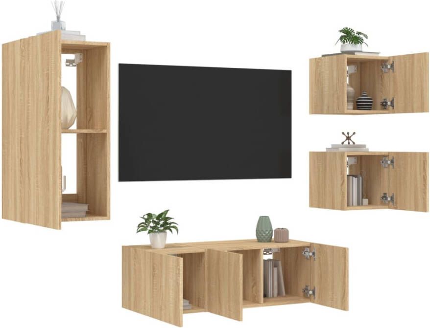 VidaXL -5-delige-Tv-wandmeubelset-met-LED-bewerkt-hout-sonoma-eiken - Foto 4