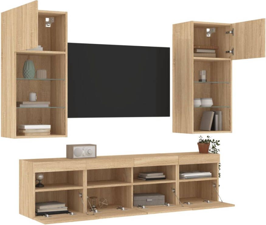 VidaXL -5-delige-Tv-wandmeubelset-met-LED-bewerkt-hout-sonoma-eiken - Foto 4