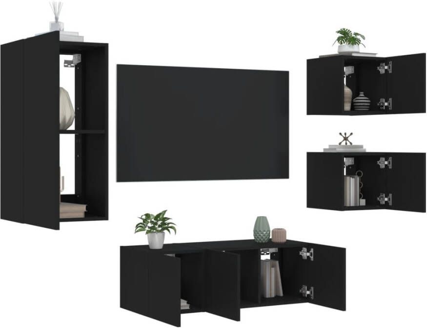 VidaXL -5-delige-Tv-wandmeubelset-met-LED-bewerkt-hout-zwart - Foto 4