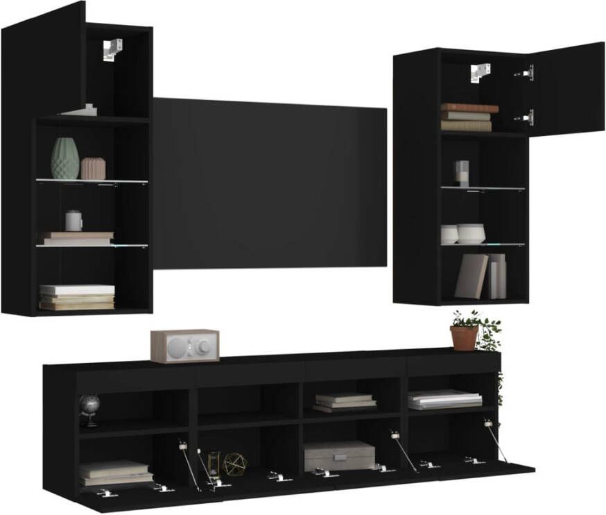 VidaXL -5-delige-Tv-wandmeubelset-met-LED-bewerkt-hout-zwart - Foto 4