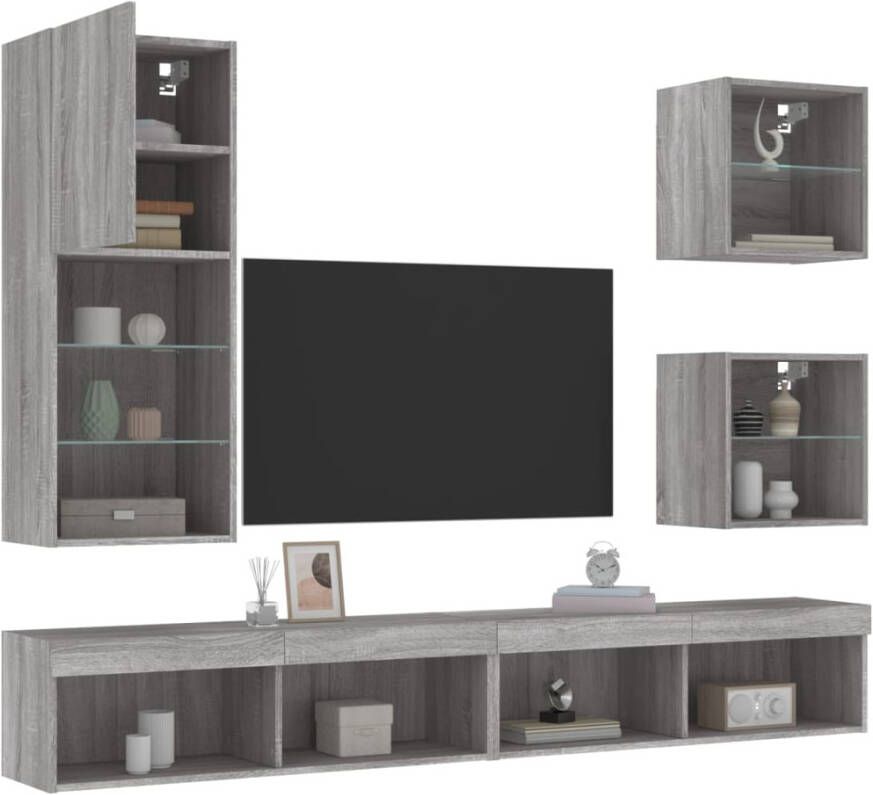 VidaXL -5-delige-Tv-wandmeubelset-met-LED-grijs-sonoma-eikenkleurig - Foto 2