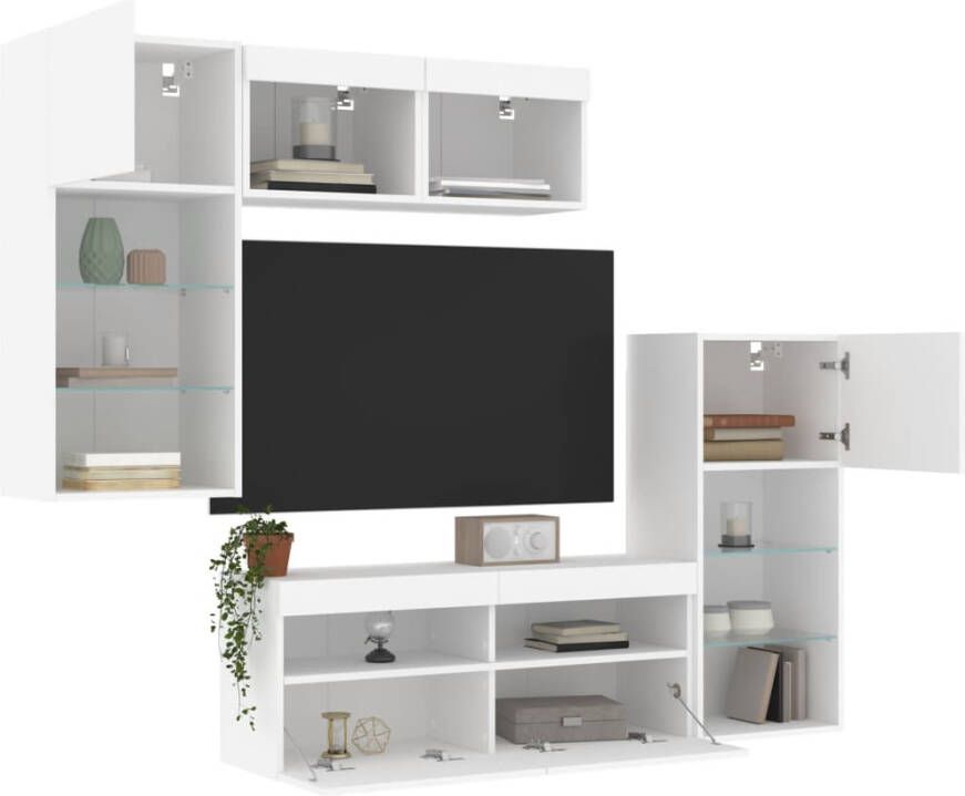 VidaXL -5-delige-Tv-wandmeubelset-met-LED-verlichting-bewerkt-hout-wit - Foto 3
