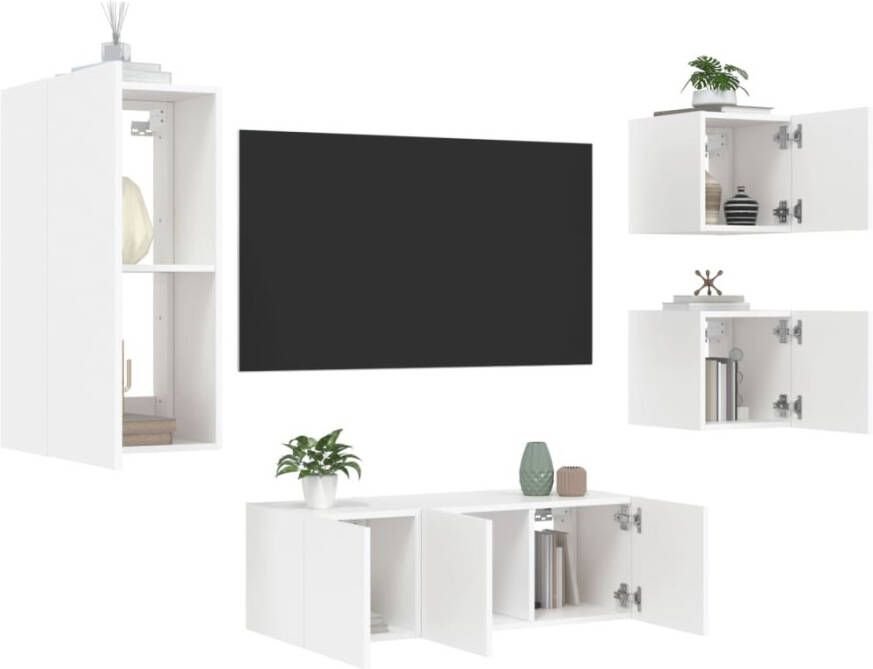VidaXL -5-delige-Tv-wandmeubelset-met-LED-verlichting-bewerkt-hout-wit - Foto 4