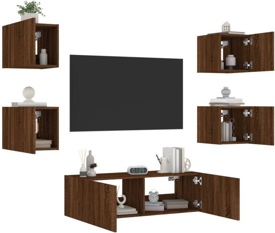VidaXL -5-delige-tv-wandmeubelset-met-LED-verlichting-bruineikenkleurig - Foto 4