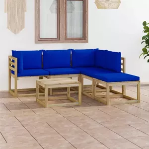 VIDAXL 6-delige Loungeset met blauwe kussens