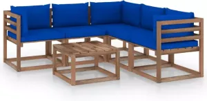VIDAXL 6-delige Loungeset met blauwe kussens geïmpregneerd grenenhout