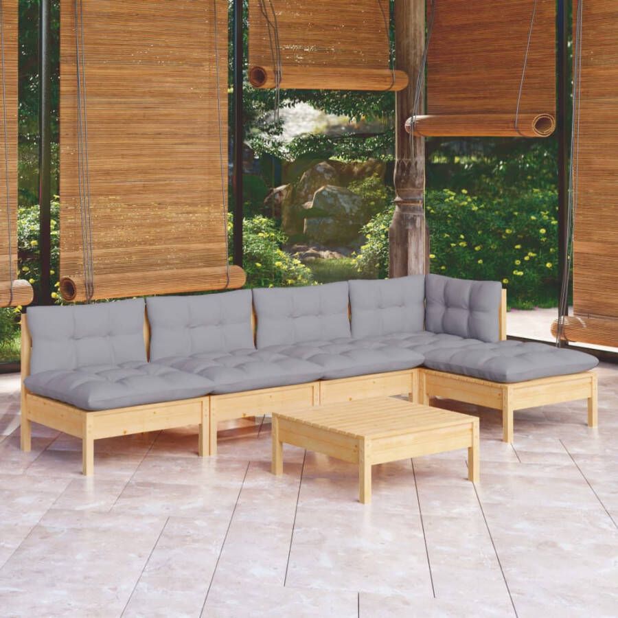 VIDAXL 6-delige Loungeset met grijze kussens grenenhout - Foto 3
