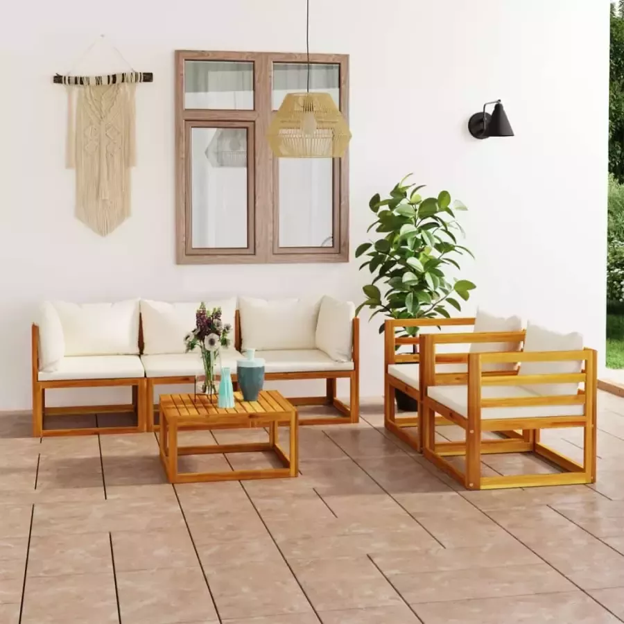 VidaXL 6-delige Loungeset met kussens massief acaciahout crème - Foto 4