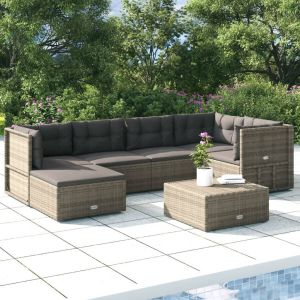VIDAXL 6-delige Loungeset met kussens poly rattan grijs