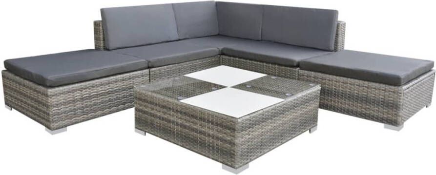 VIDAXL 6-delige Loungeset met kussens poly rattan grijs - Foto 4