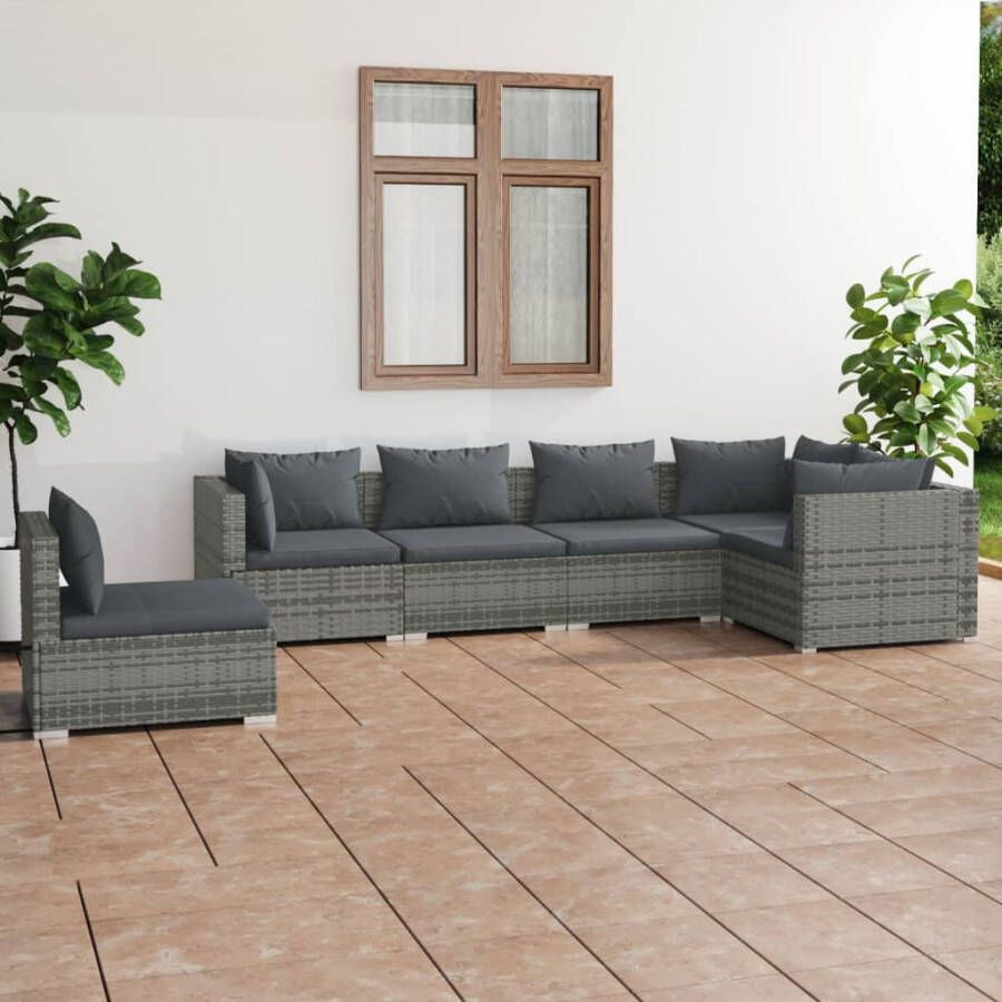 VidaXL 6-delige Loungeset met kussens poly rattan grijs - Foto 4