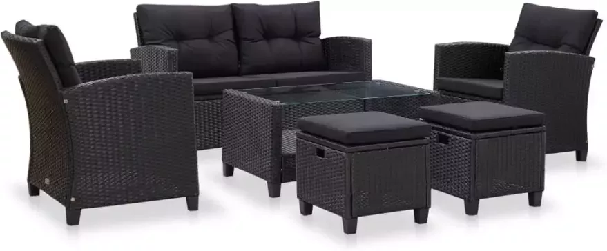 VIDAXL 6-delige Loungeset met kussens poly rattan zwart - Foto 4