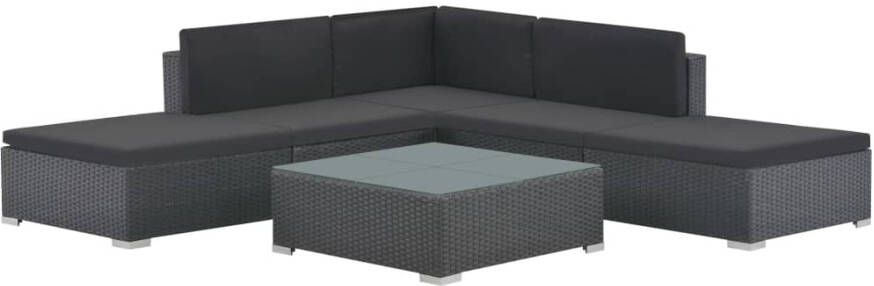 VIDAXL 6-delige Loungeset met kussens poly rattan zwart - Foto 4