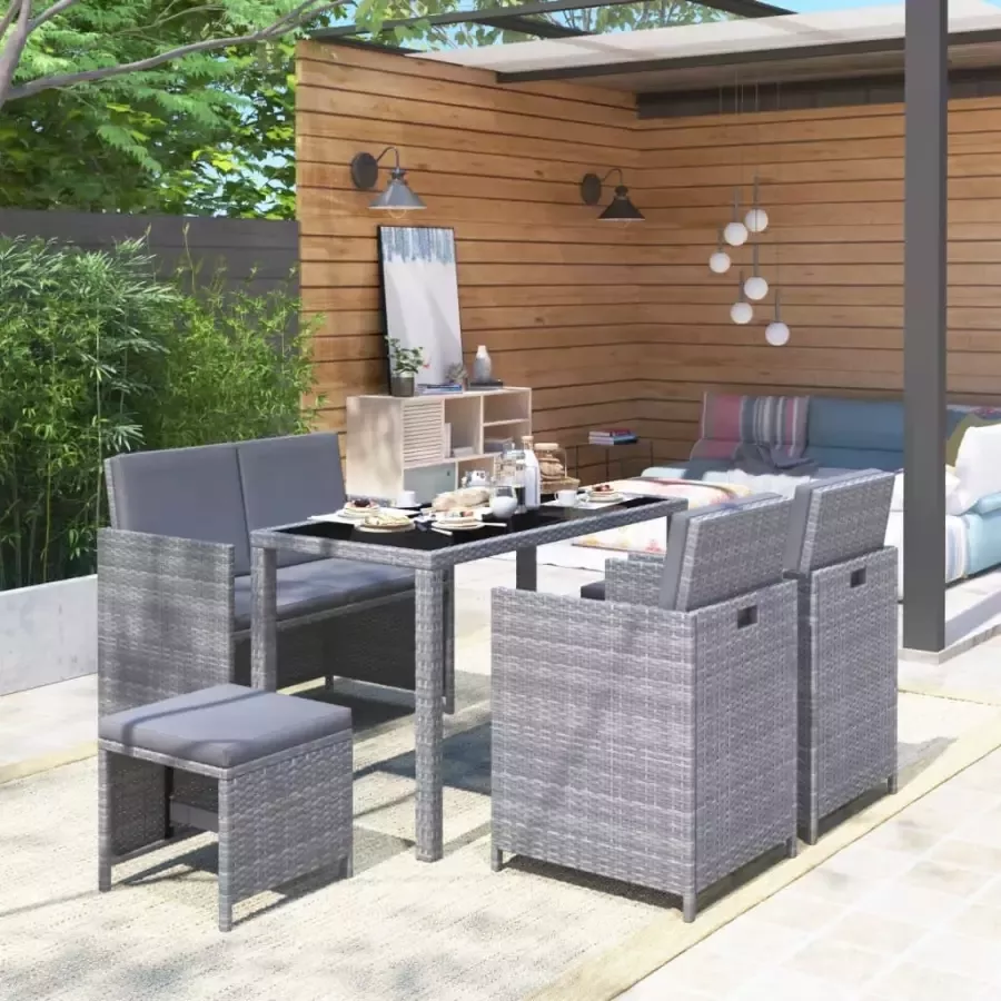 VidaXL 6-delige Tuinset met kussens poly rattan grijs - Foto 4