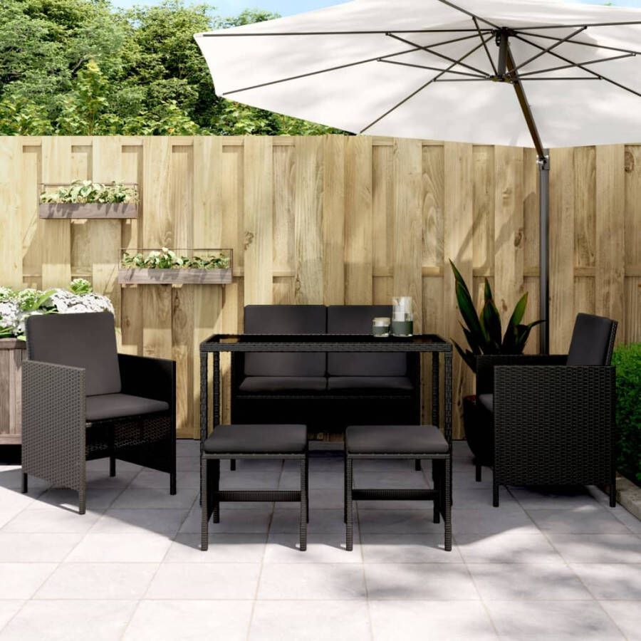 VIDAXL 6-delige Tuinset met kussens poly rattan zwart - Foto 4