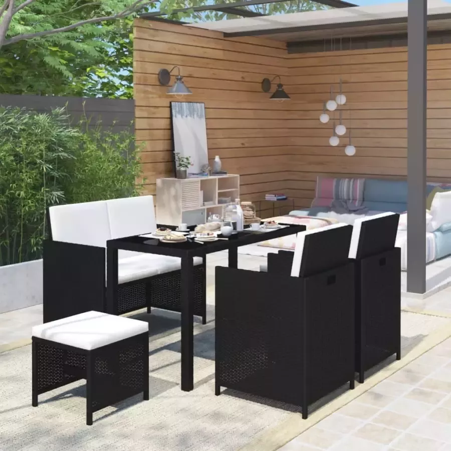 VidaXL 6-delige Tuinset met kussens poly rattan zwart - Foto 4