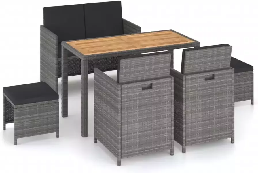 VIDAXL 6-delige Tuinset poly rattan en acaciahout grijs