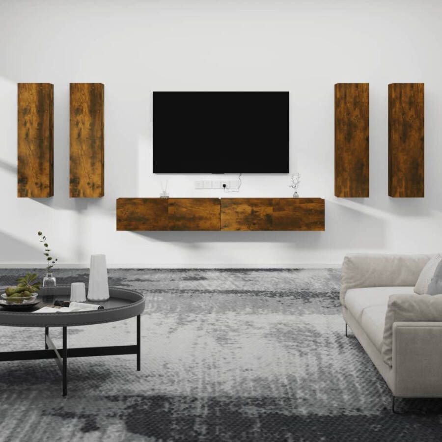 VidaXL -6-delige-Tv-meubelset-bewerkt-hout-gerookt-eikenkleurig - Foto 2