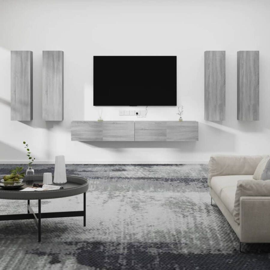 VidaXL -6-delige-Tv-meubelset-bewerkt-hout-grijs-sonoma-eikenkleurig - Foto 2