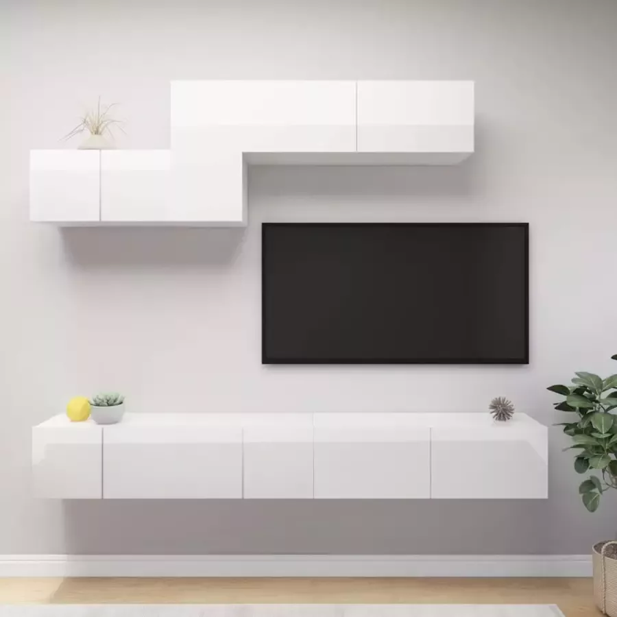 VidaXL 6-delige Tv-meubelset spaanplaat hoogglans wit - Foto 1