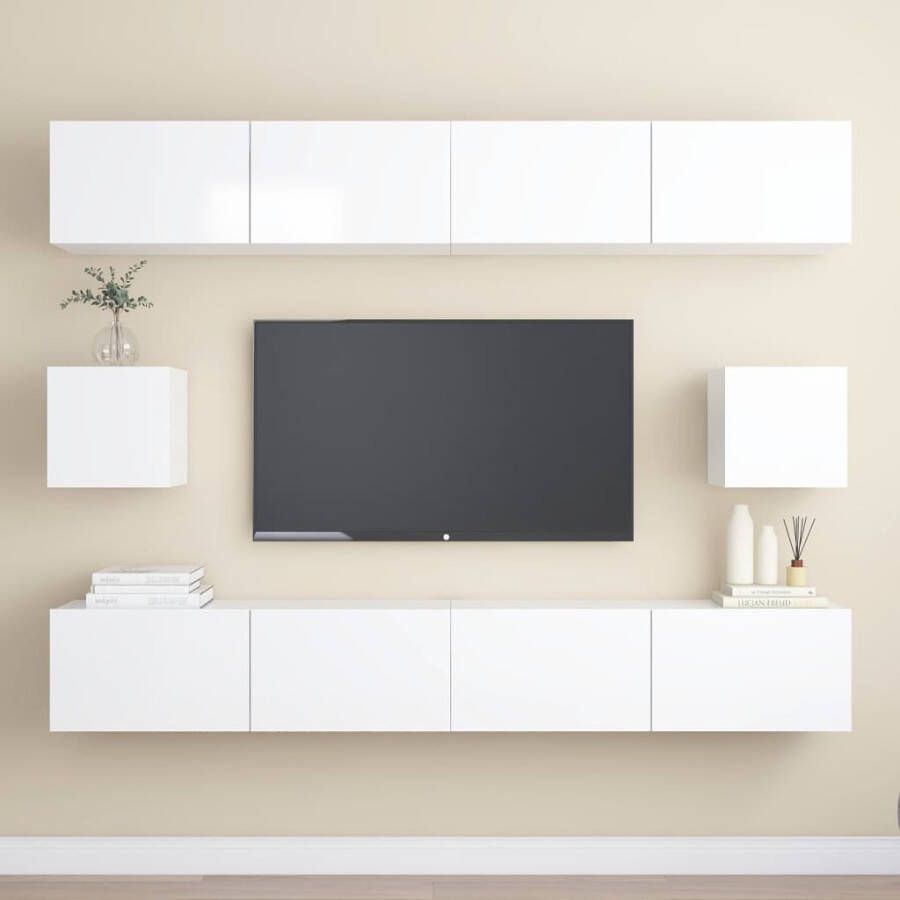 VidaXL 6-delige Tv-meubelset bewerkt hout hoogglans wit - Foto 1