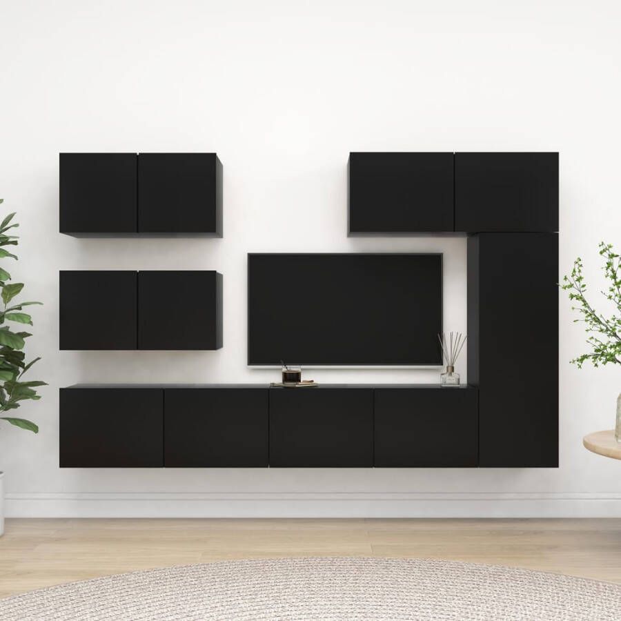 VIDAXL 6-delige Tv-meubelset bewerkt hout zwart