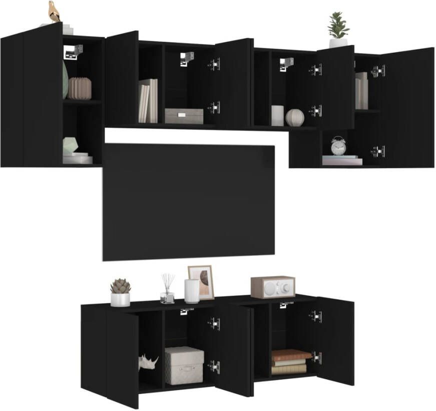 VidaXL -6-delige-Tv-wandmeubelset-bewerkt-hout-zwart - Foto 4