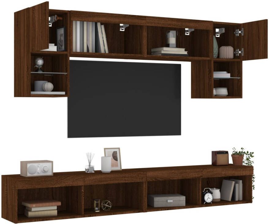 VidaXL -6-delige-Tv-wandmeubelset-met-LED-bewerkt-hout-bruineikenkleur - Foto 4