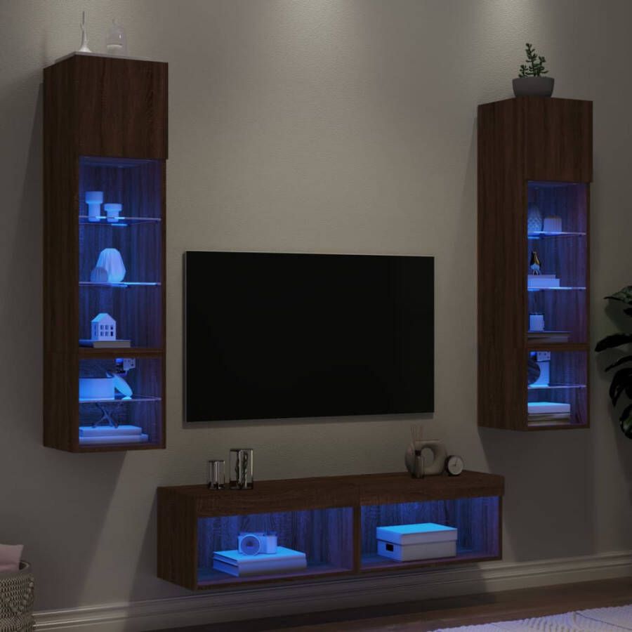 VidaXL -6-delige-Tv-wandmeubelset-met-LED-bewerkt-hout-bruineikenkleur - Foto 2